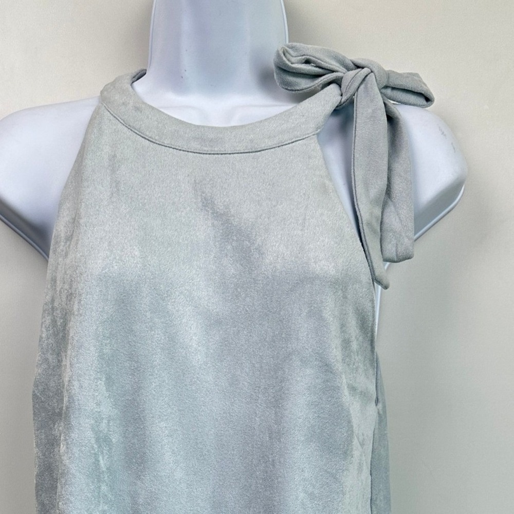 Design Lab Faux Suede Dress Blue Tie Neck Shift Minimalist Modern Chic Medium - Picture 11 of 11